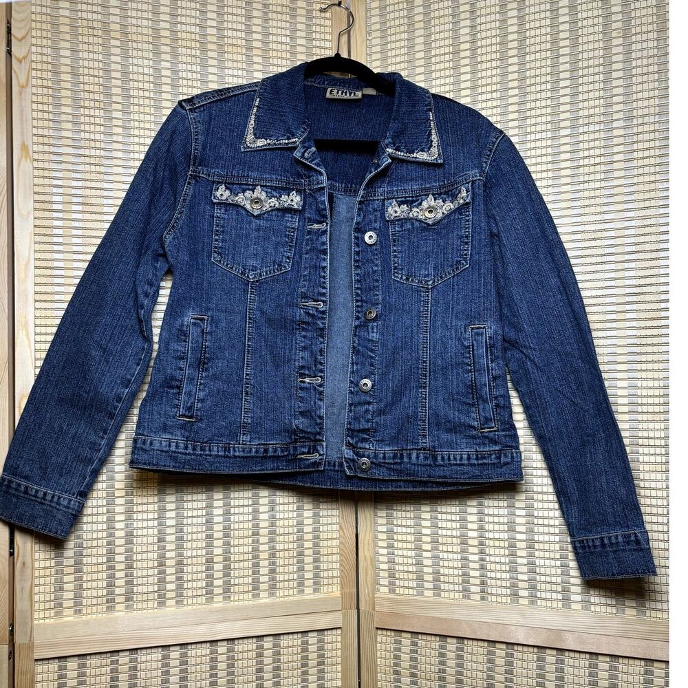 Ethyl Vintage EUC Women's Denim Embroidery Western Country Jacket Size Small